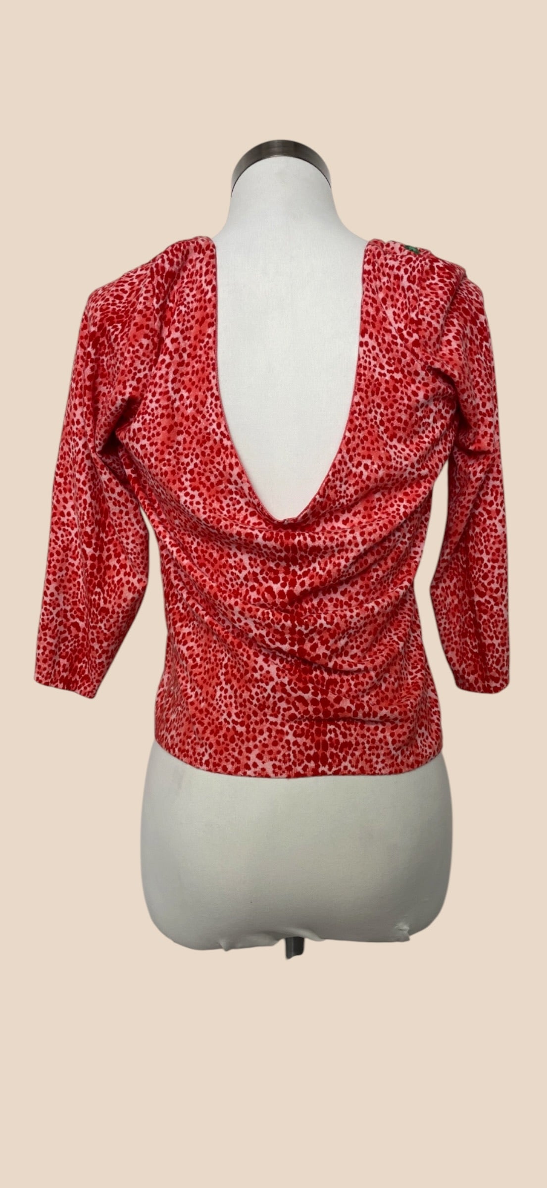 Blumarine Red Animal Print Floral Embroidered Three-Quarter Sleeve Top