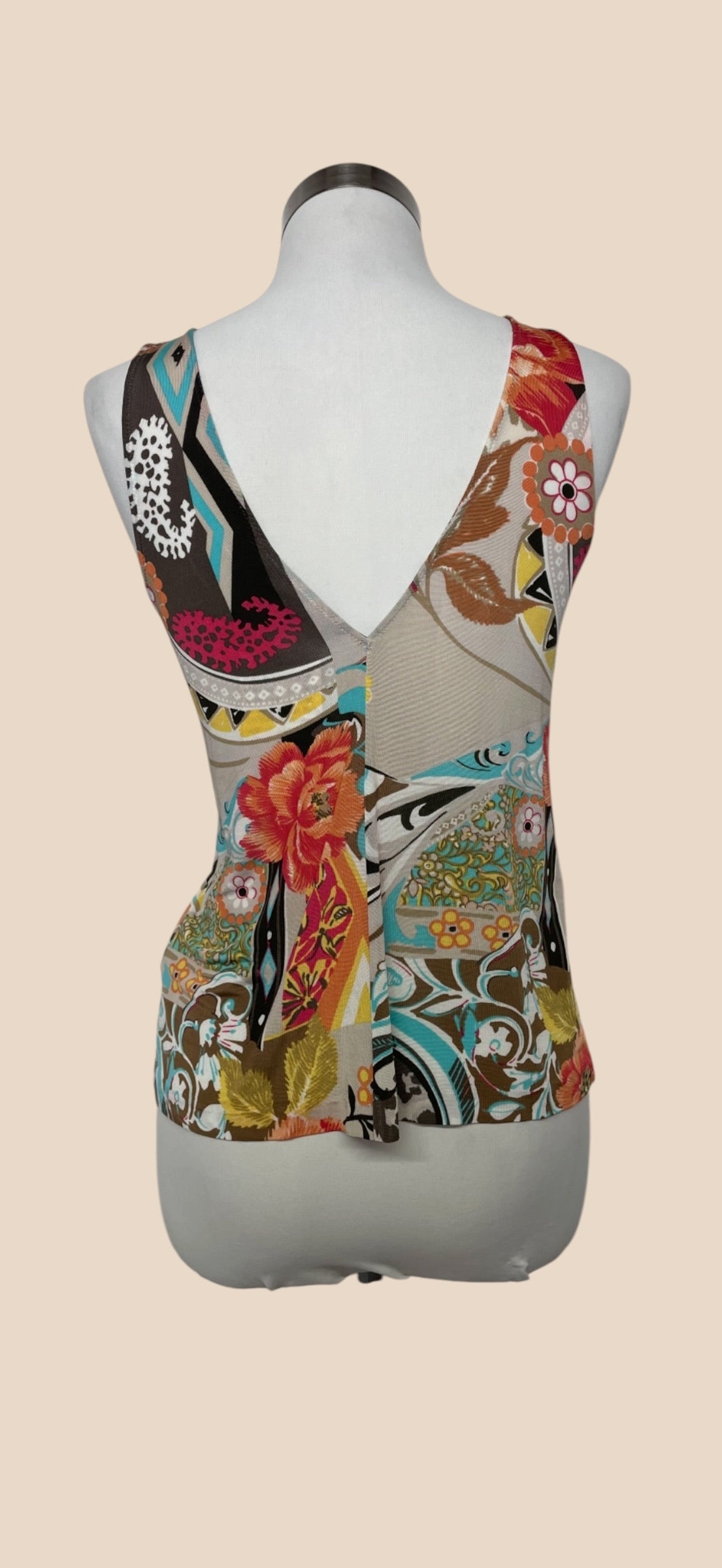 Blumarine Multicolor Sleeveless Draped V-Neck Top s
