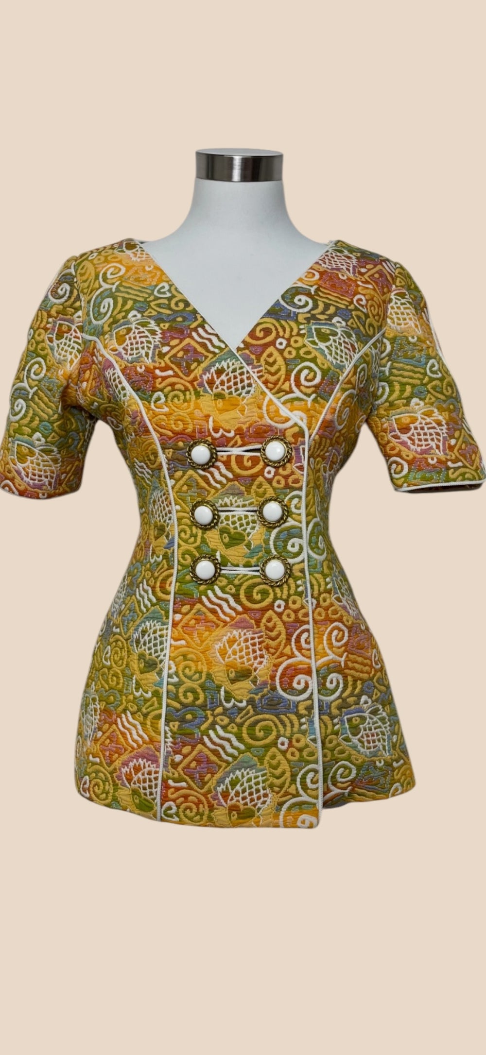 Bob Mackie Multicolor Short-Sleeve Double-Breasted Jacket
