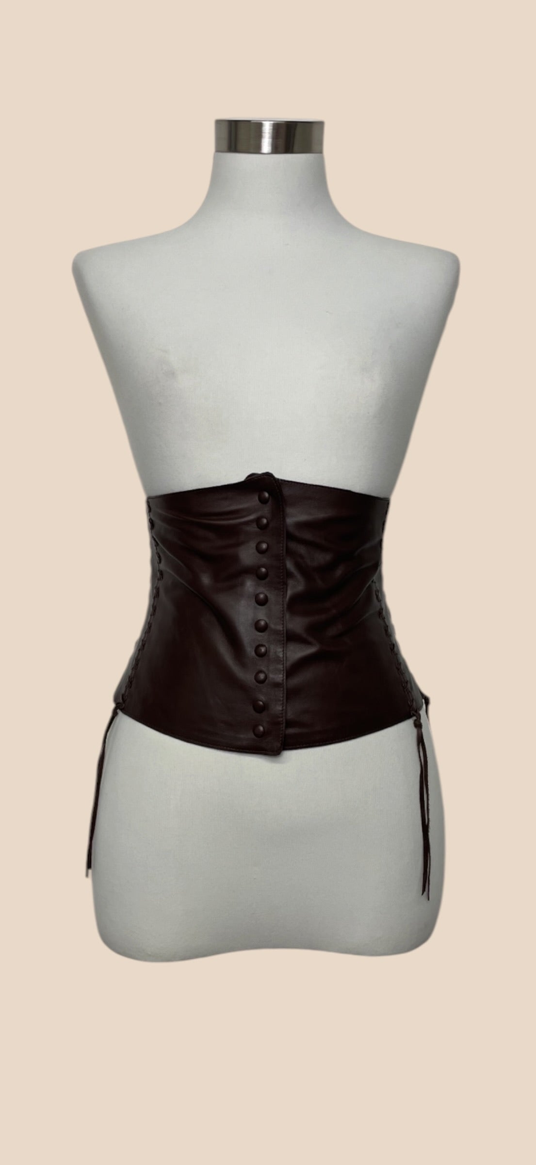 Bottega Veneta Dark Brown Leather Lace-Up Corset Waist Belt