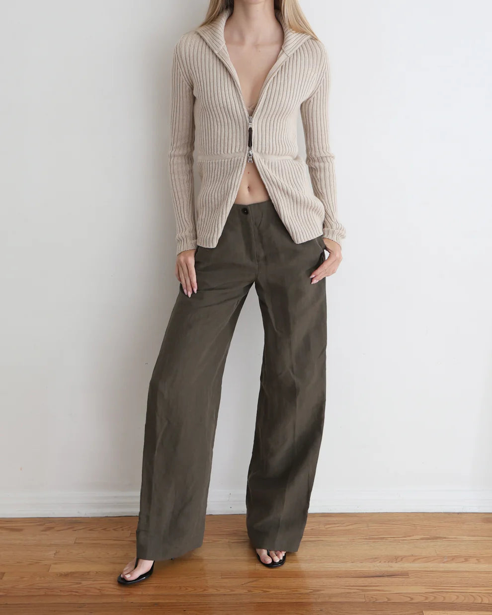 Prada Linea Rossa Beige Ribbed Sweater