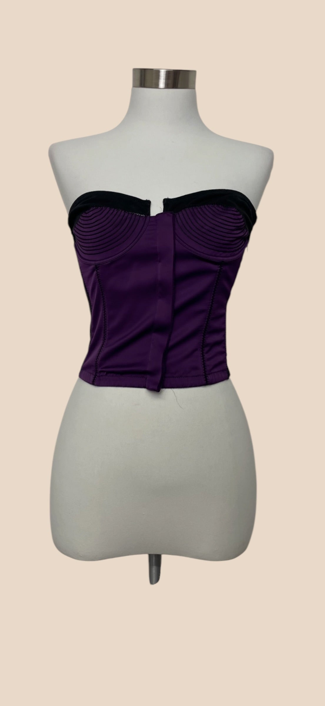 Bottega Veneta Purple & Black Strapless Structured Corset Bustier Top