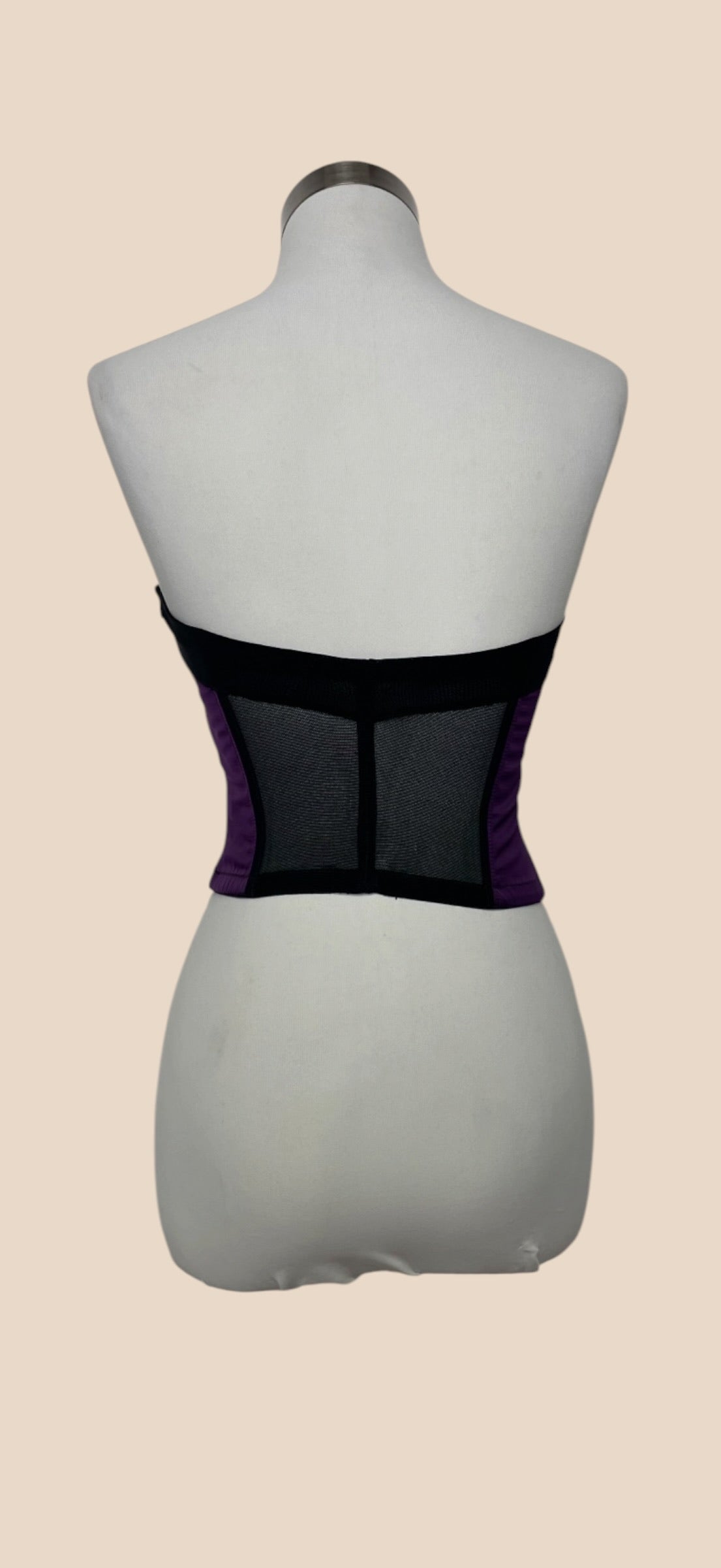 Bottega Veneta Purple & Black Strapless Structured Corset Bustier Top