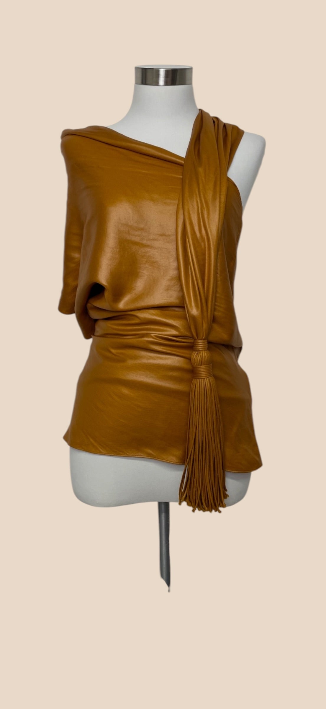Bottega Veneta Brown Leather Draped Tassel Top