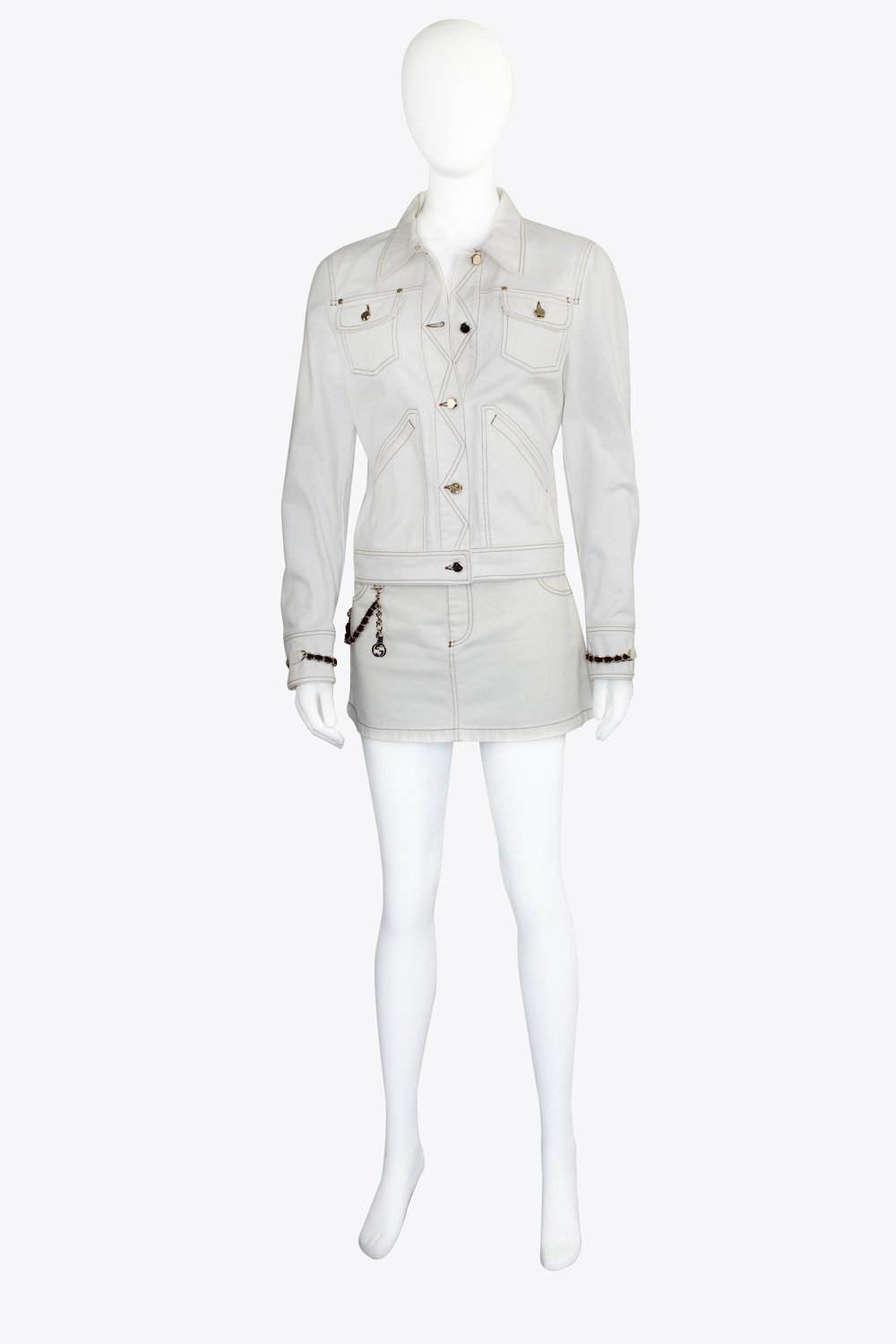 Gucci White Denim Jacket & Mini Skirt Set