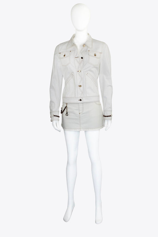 Gucci White Denim Jacket & Mini Skirt Set