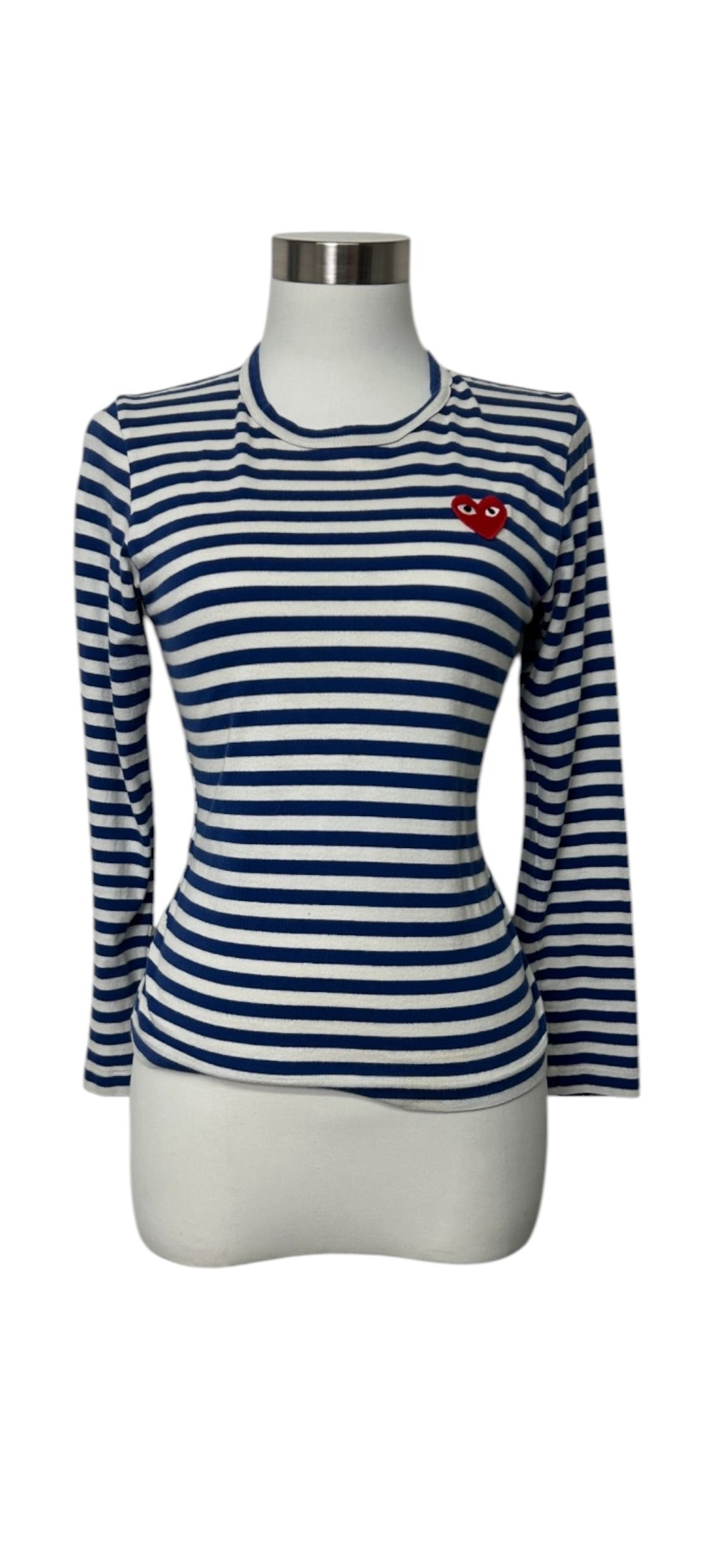 Comme des Garçons PLAY Navy Blue White Striped Long Sleeve T-Shirt