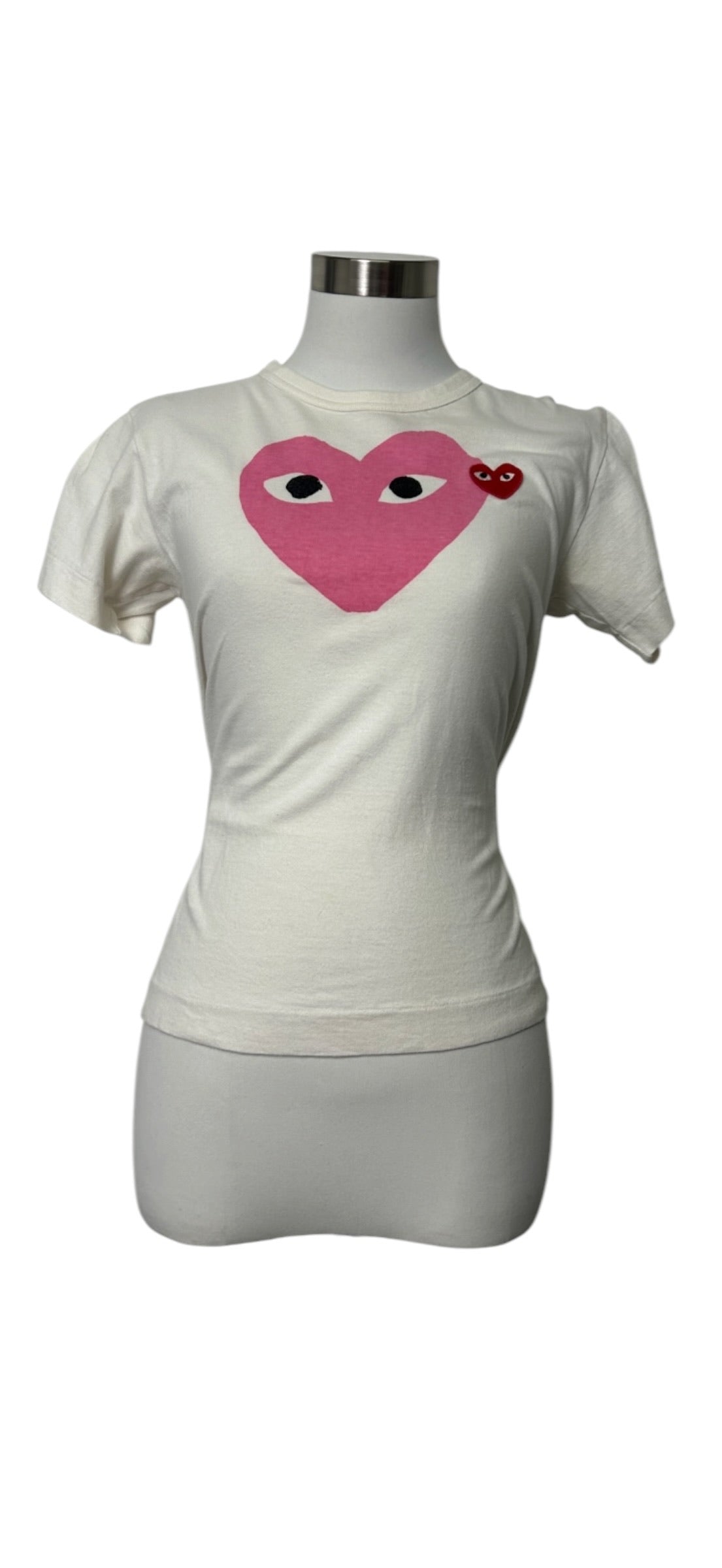 Comme des Garçons PLAY Pink Heart Logo Short Sleeve T-Shirt