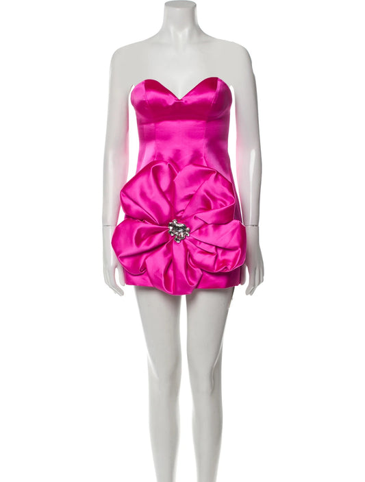 Area Pink Strapless Mini Dress With Large Flower