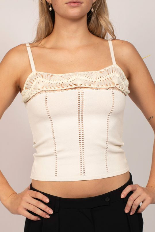 Christian Dior White Tank Top With Lace Detailing