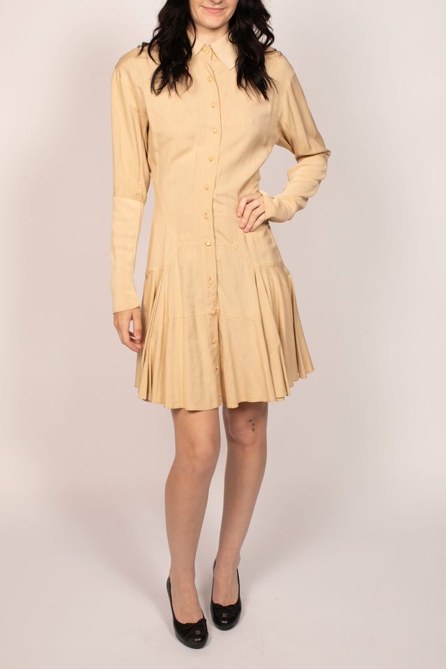 Alaia Beige Long Sleeve Button Up Mini Dress