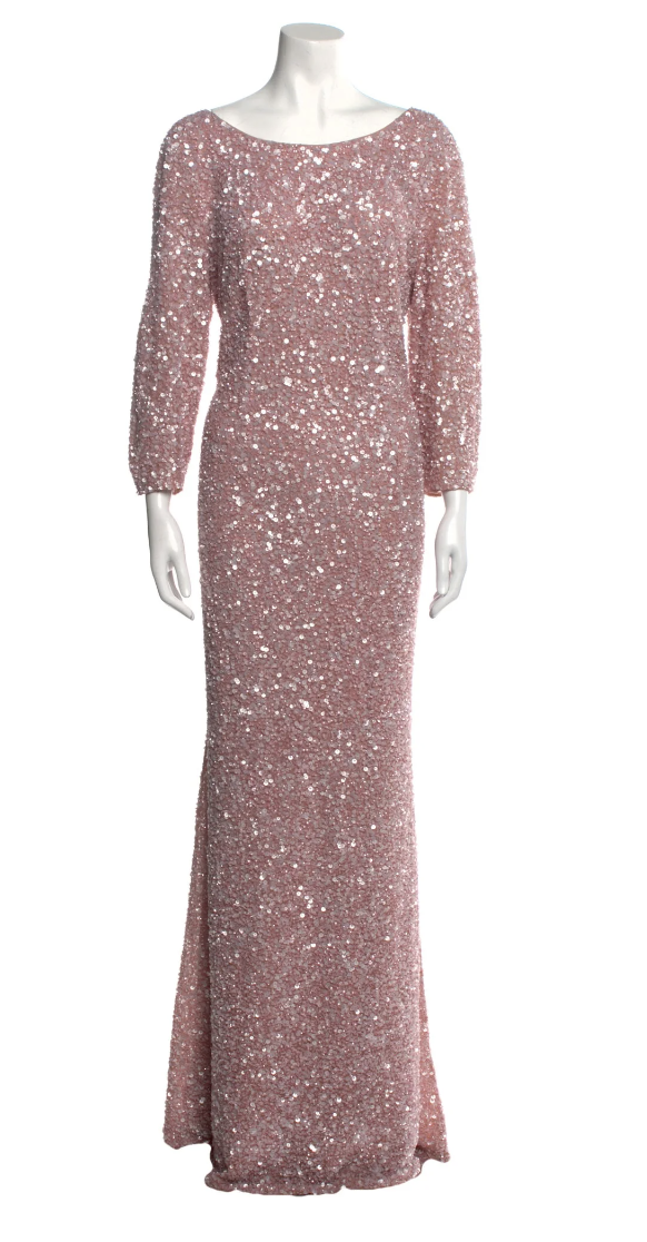 Theia Pink Sequin Long Sleeve Gown