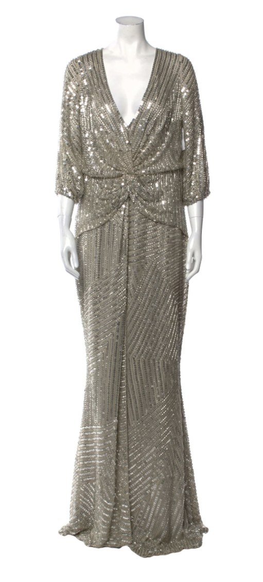 Rachel Gilbert Cream Sequin Gown