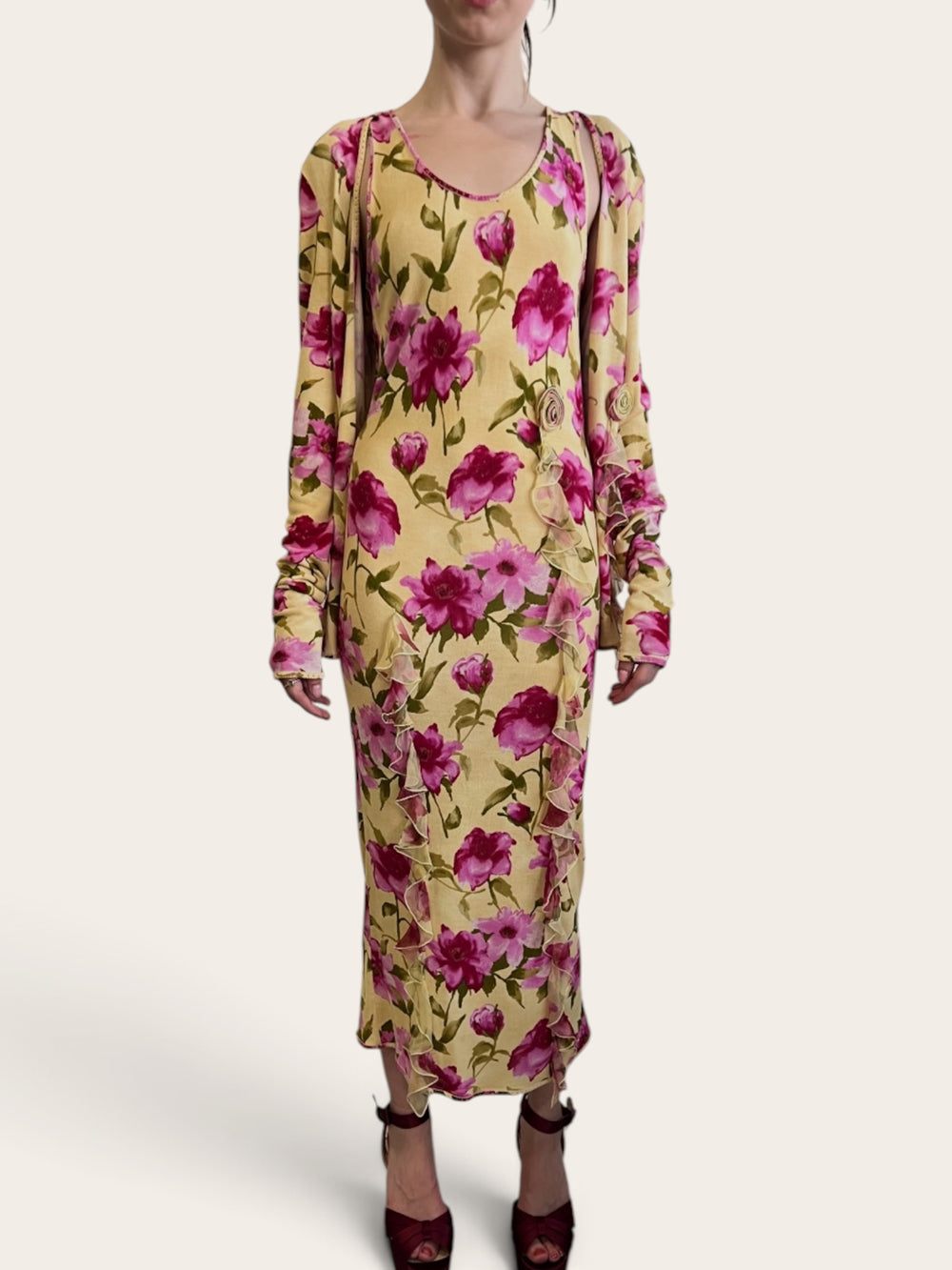Galliano Floral Pink Yellow Dress