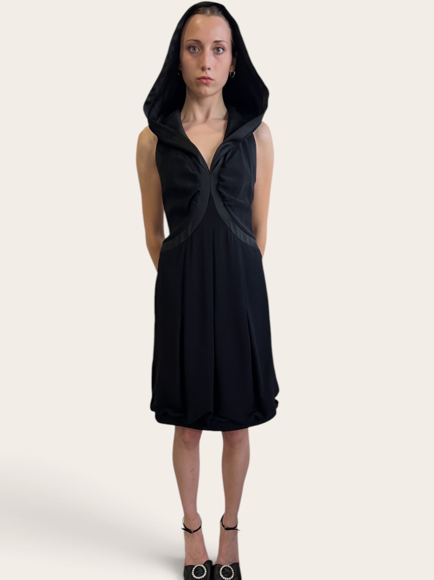 Giorgio Armani Black Dress with Hood and Back Detail