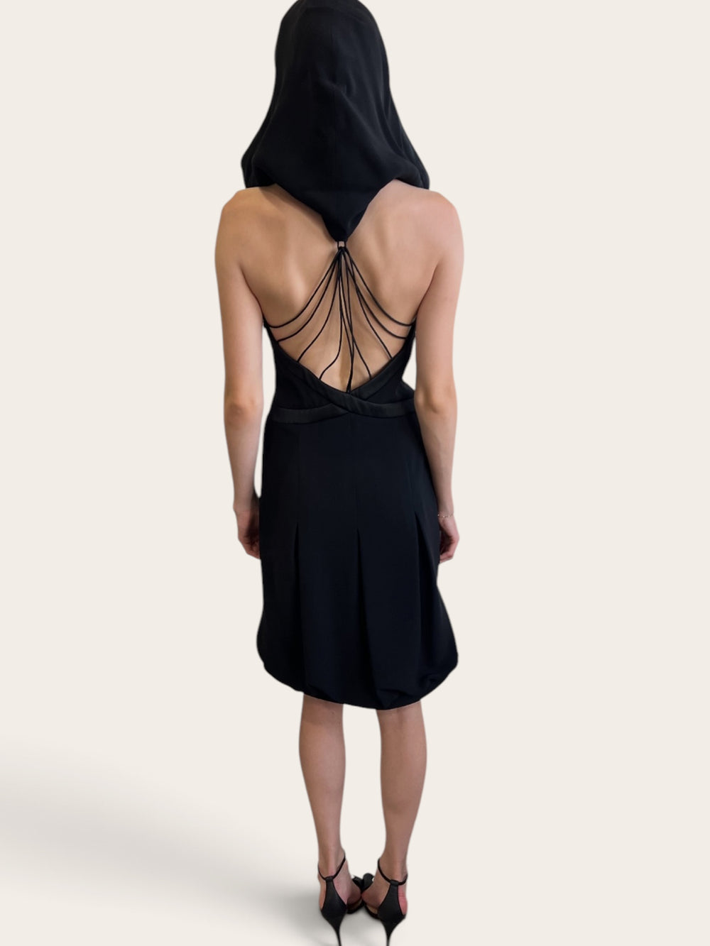 Giorgio Armani Black Dress with Hood and Back Detail