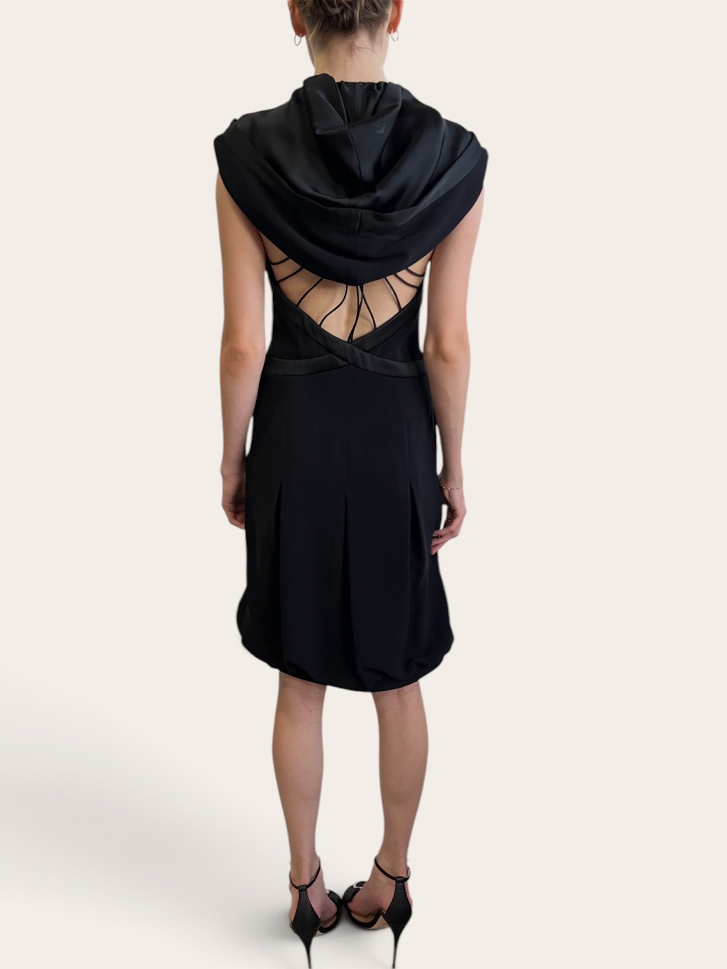 Giorgio Armani Black Dress with Hood and Back Detail