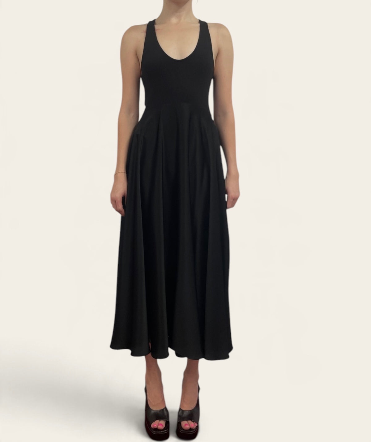 Alaïa Black Sleeveless Cross-Back Midi Dress