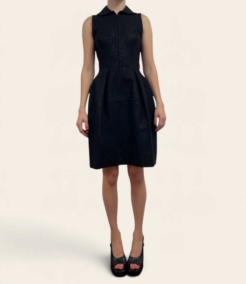 Alaïa Black Sleeveless Collared Structured Knee-Length Dress