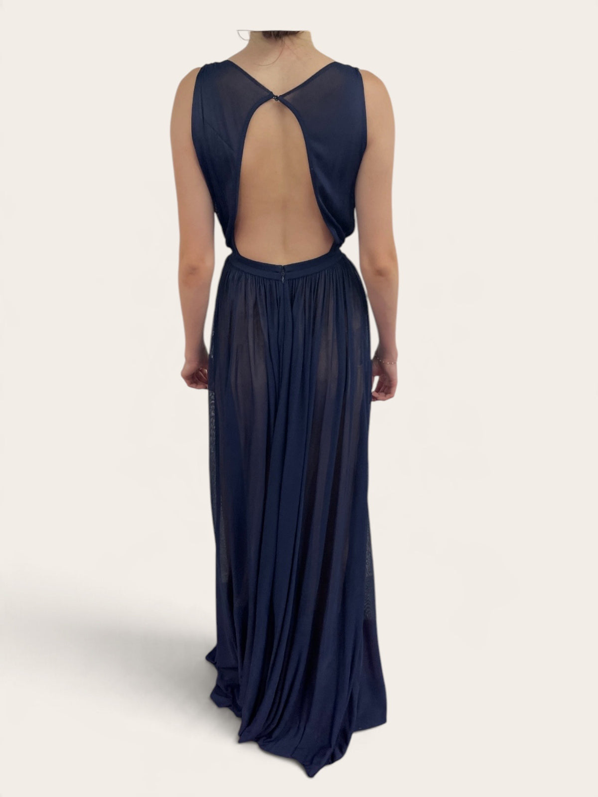 Alaïa Navy Blue Draped V-Neck Open Back Maxi Dress