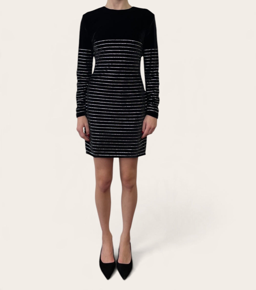 Alexandre Vauthier Black Long Sleeve Striped Mini Dress