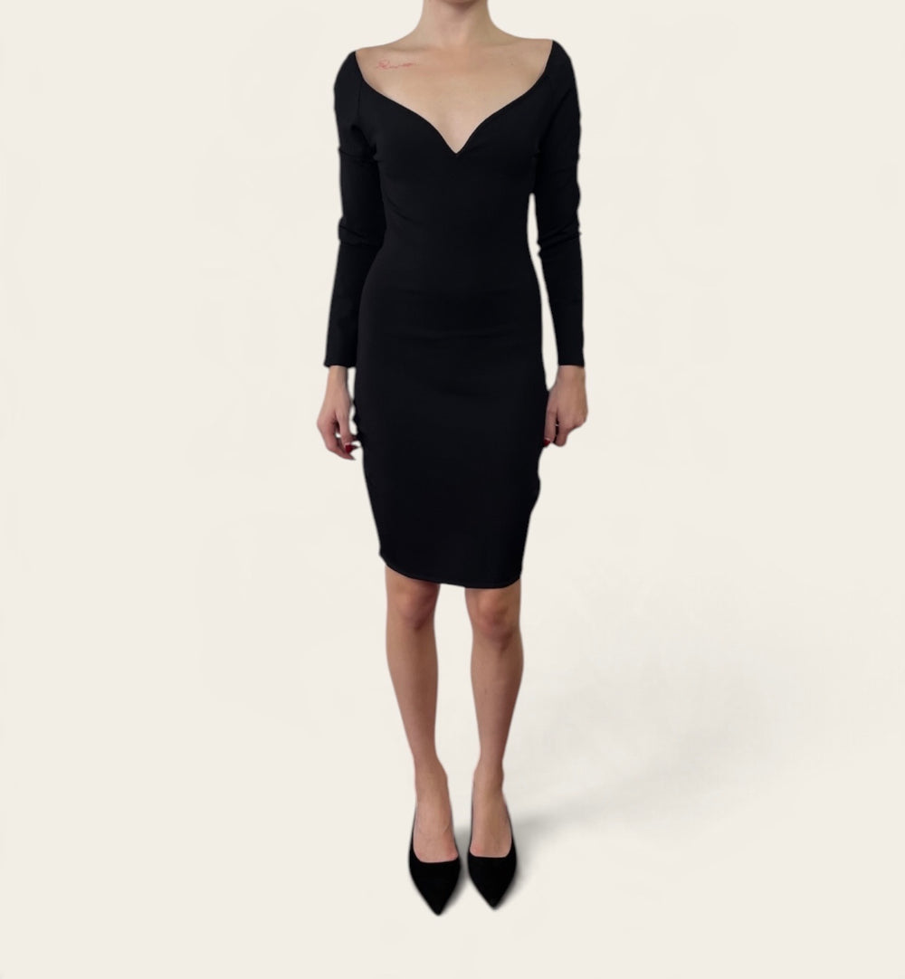 Alexandre Vauthier Black Long Sleeve Sweetheart Neckline Knee-Length Dress