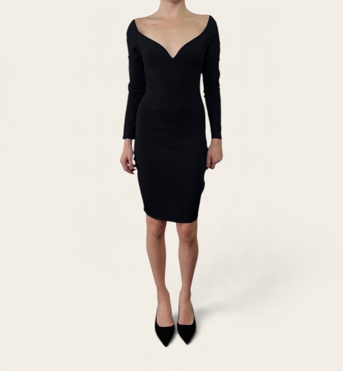 Alexandre Vauthier Black Long Sleeve Sweetheart Neckline Knee-Length Dress