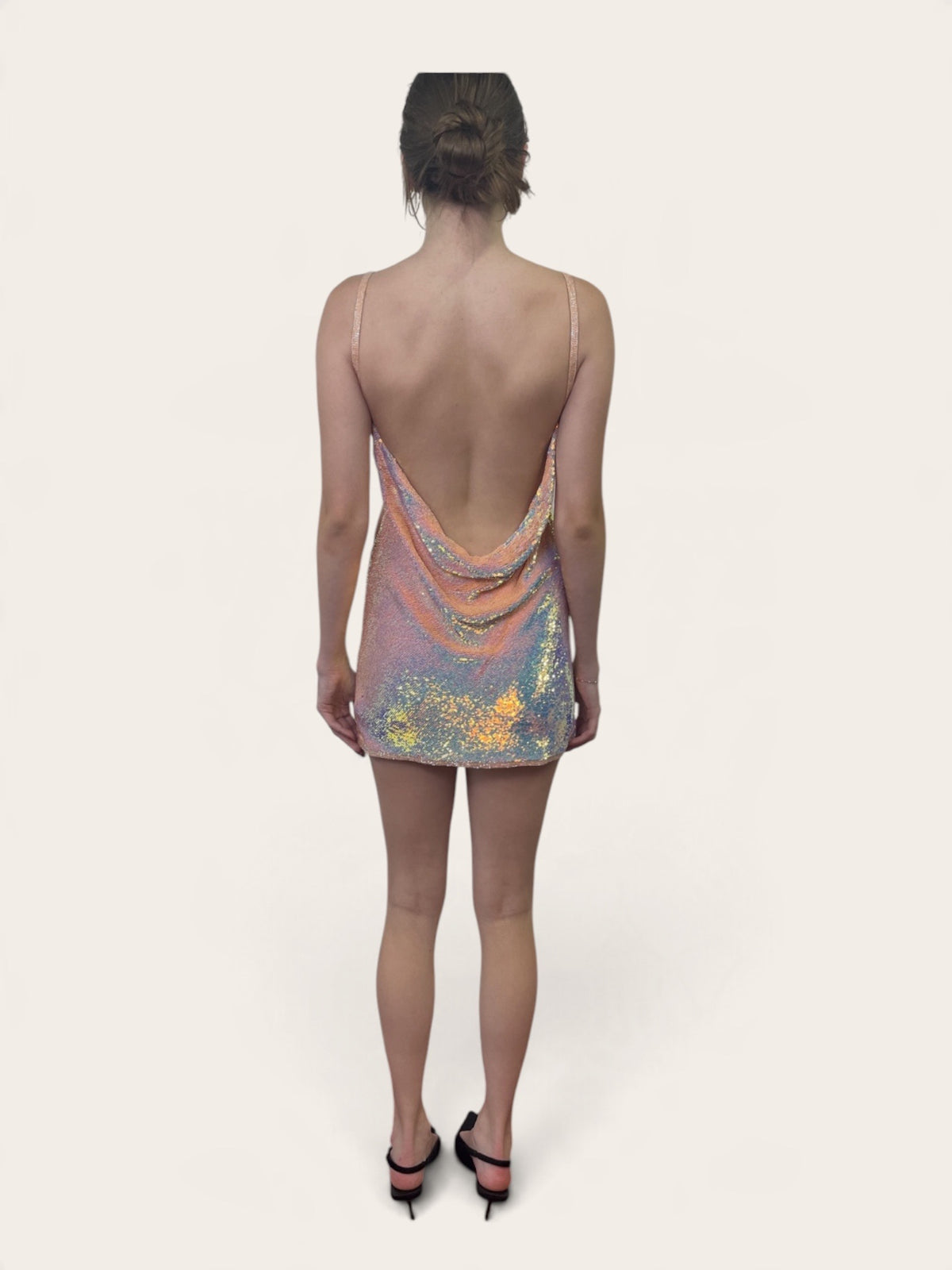 Ashish Pastel Iridescent Sequin V-Neck Mini Slip Dress