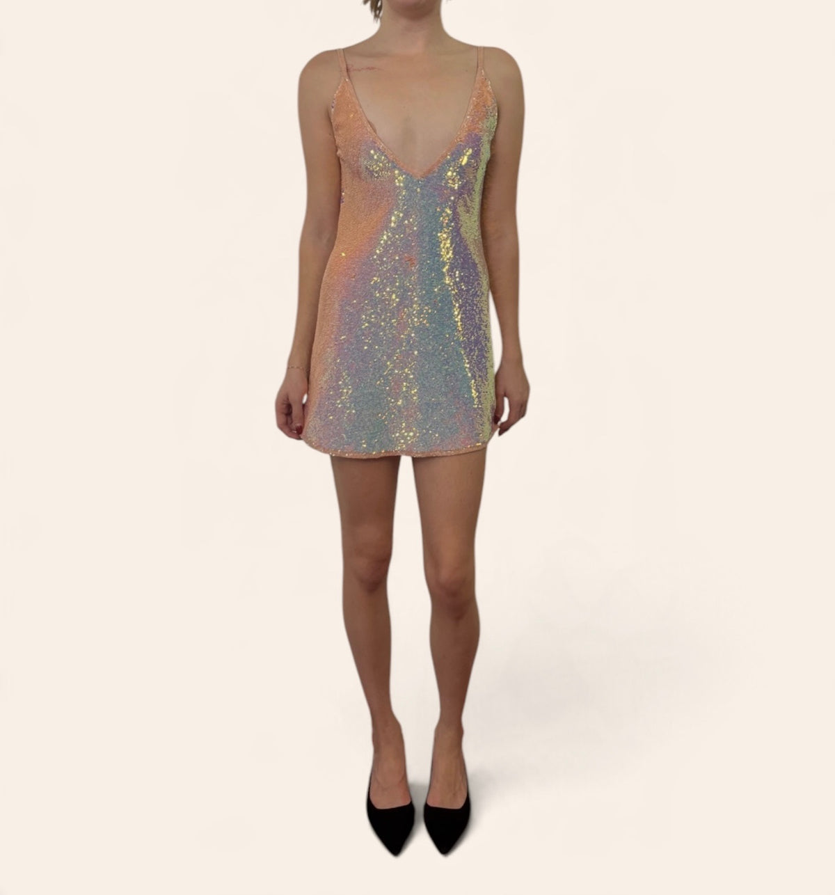 Ashish Pastel Iridescent Sequin V-Neck Mini Slip Dress
