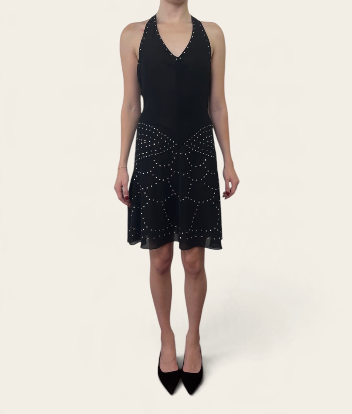 Anna Sui Black Studded Halter Neck A-Line Dress