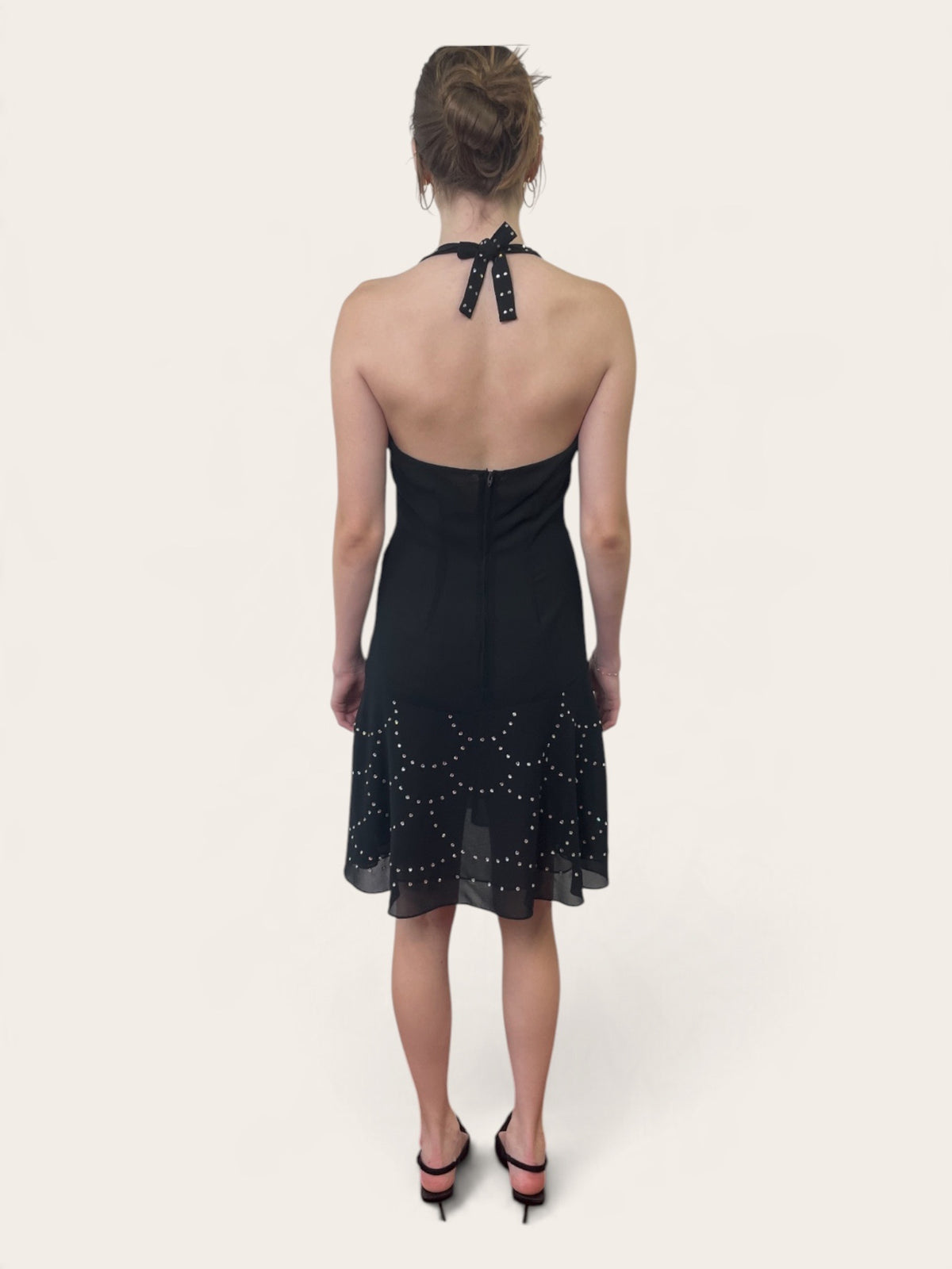 Anna Sui Black Studded Halter Neck A-Line Dress
