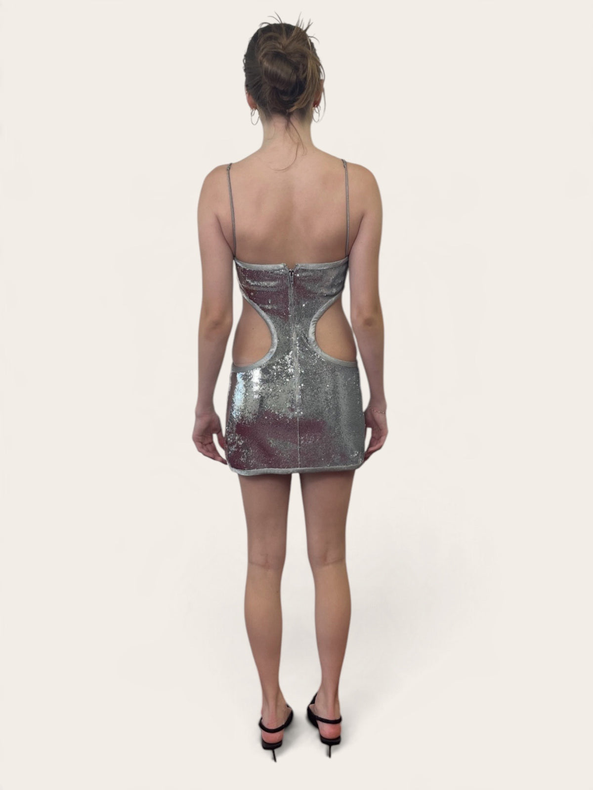 Annakiki Silver Sequin Cutout Buckle Mini Dress