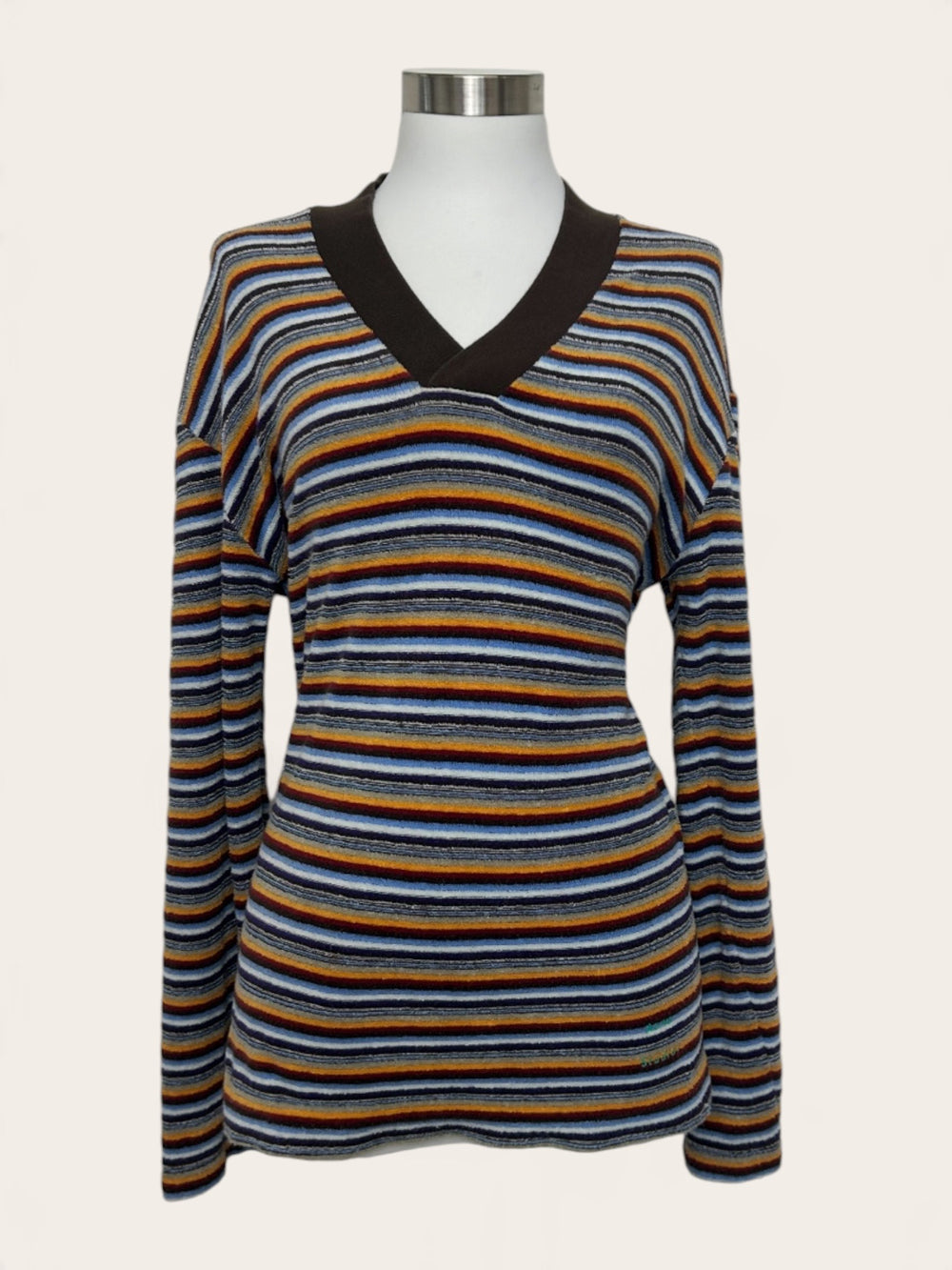 Acne Studios Multicolor Striped V-Neck Long Sleeve Knit Sweater