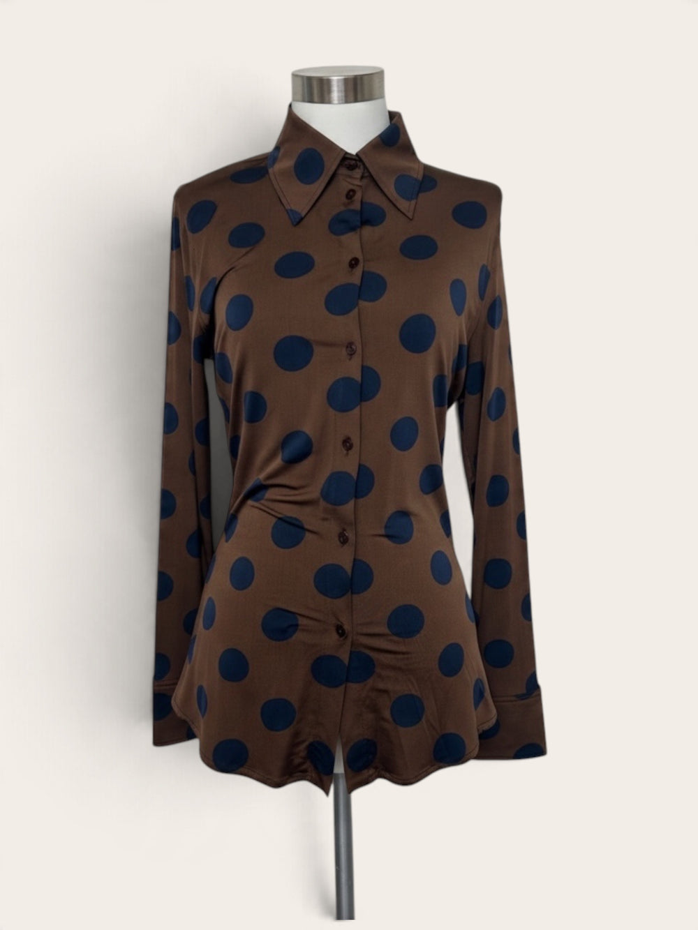 Acne Studios Brown & Navy Polka Dot Long Sleeve Button-Up Shirt