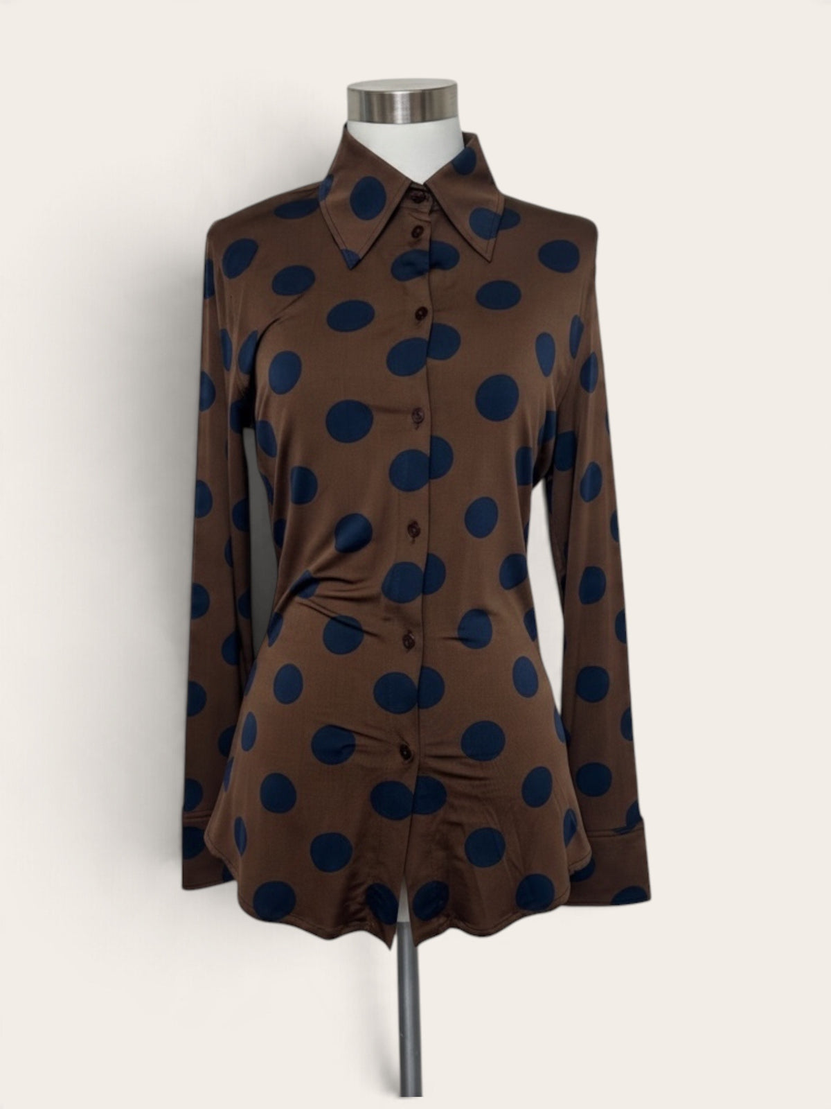 Acne Studios Brown & Navy Polka Dot Long Sleeve Button-Up Shirt