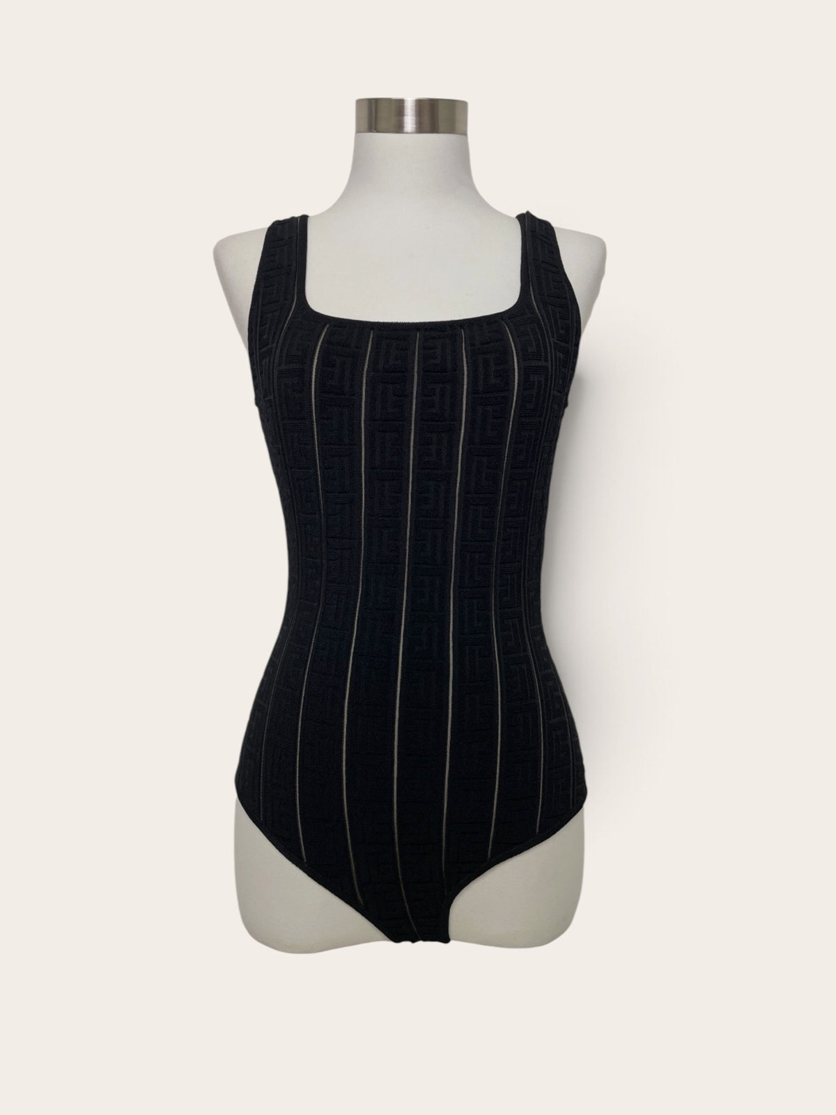 Balmain Black Square Neck Sleeveless Bodysuit
