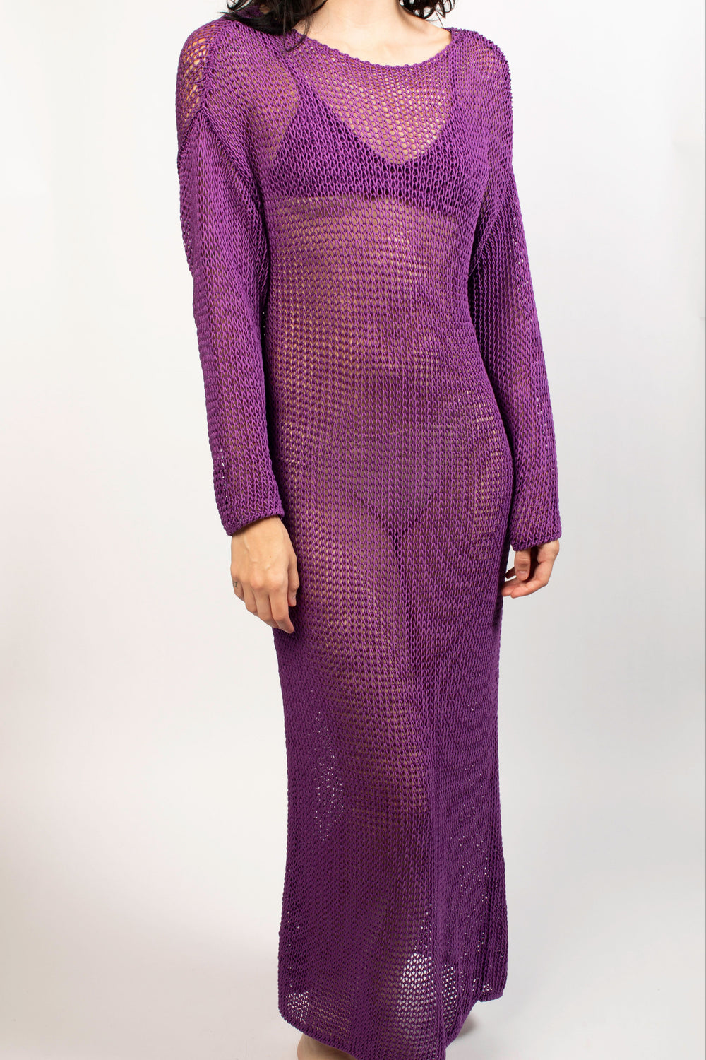 Khaite Purple Crochet Maxi Dress With Matching Bra