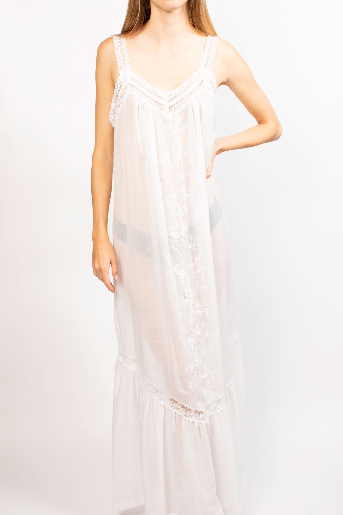 Christian Dior White Maxi Dress With Lace Detailing