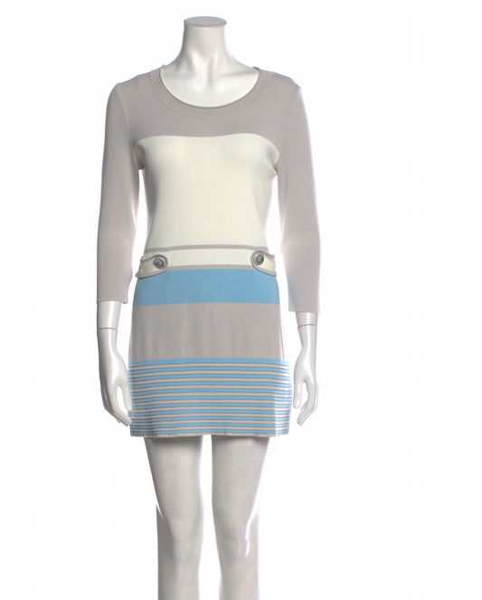 Courreges Grey White And Blue Striped Mini Dress