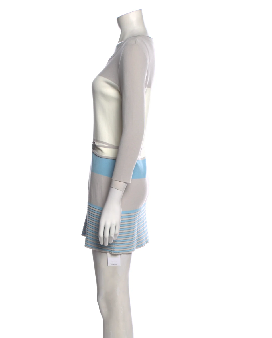 Courreges Grey White And Blue Striped Mini Dress