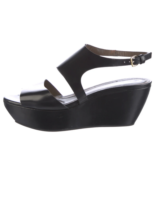 Marni Black Leather Wedge Sandals