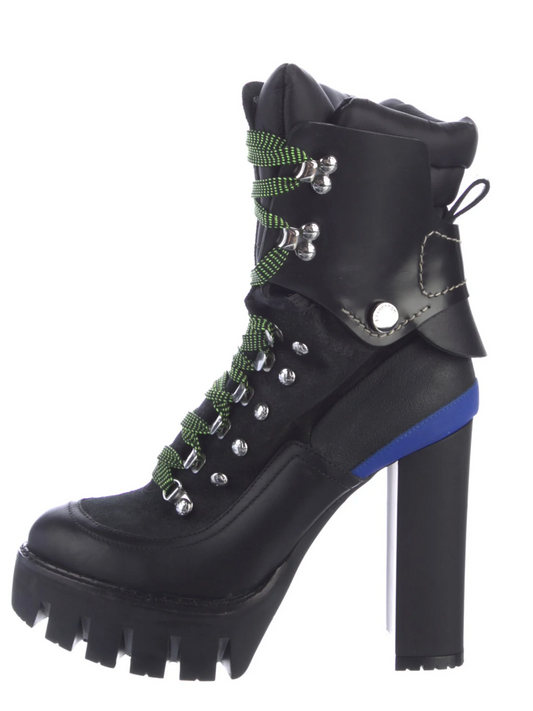 Dsquared² Black Leather Heeled Combat Boots