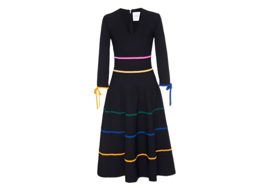 Carolina Herrera Black Long Sleeve Rainbow Midi Dress