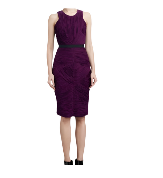 Burberry Purple Sleeveless Midi Dress With Pleating Design