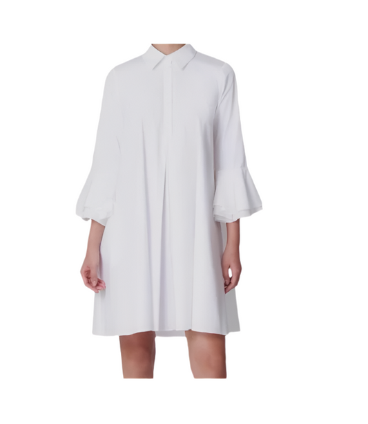 Carolina Herrera White Button Up 3/4 Peplum Sleeve Mini Dress