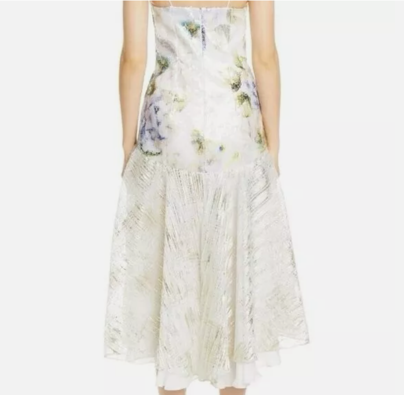 Rodarte White With Floral & Sequins Midi Dress