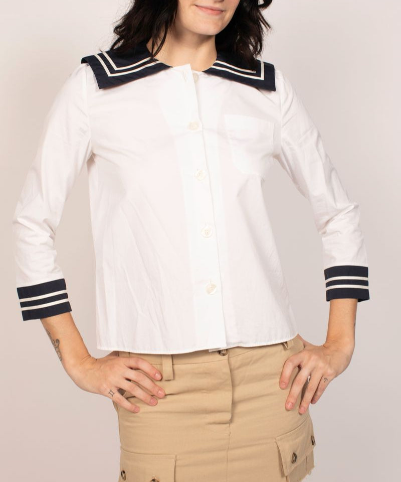 Miu Miu White Long Sleeve Sailor Top