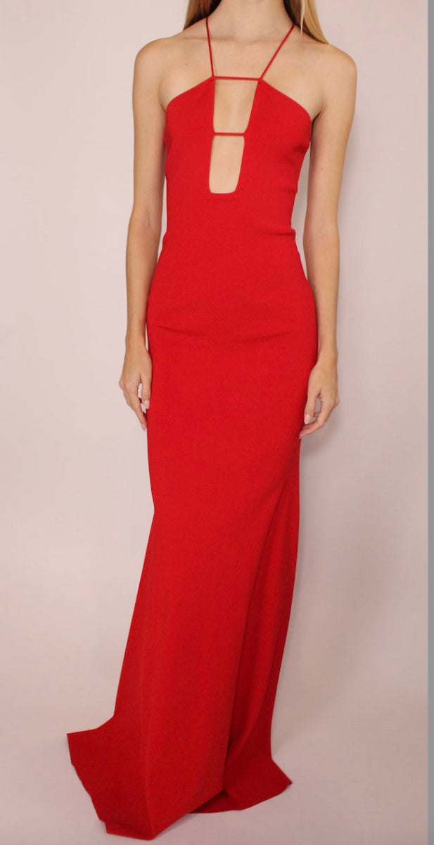 Victoria Beckham Red Gown With Cut Outs