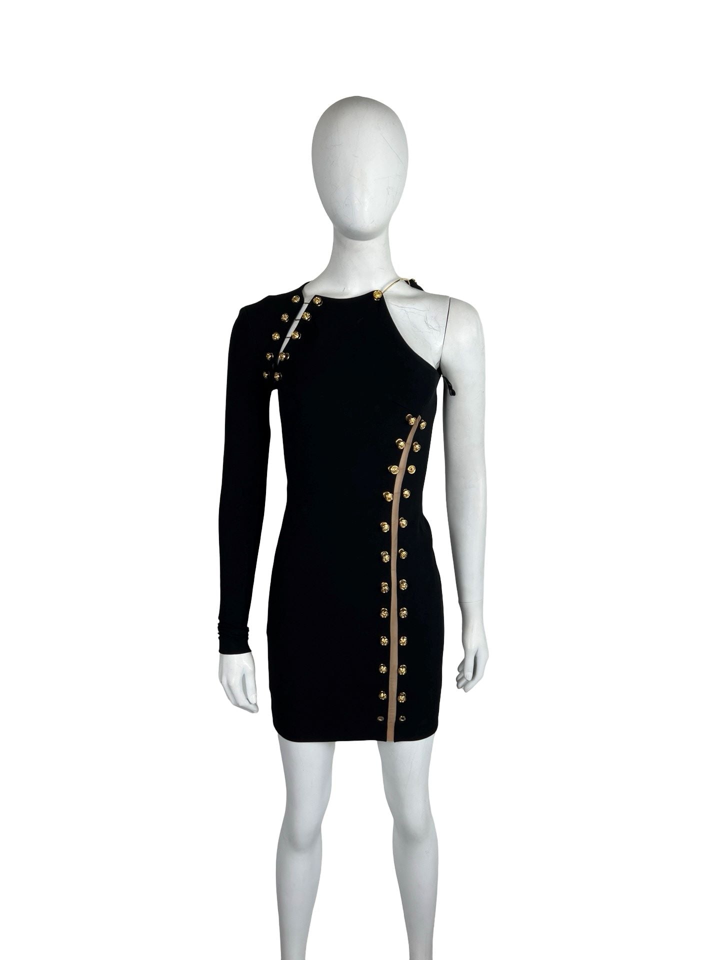 Versace Black One Sleeve Gold Accent Dress