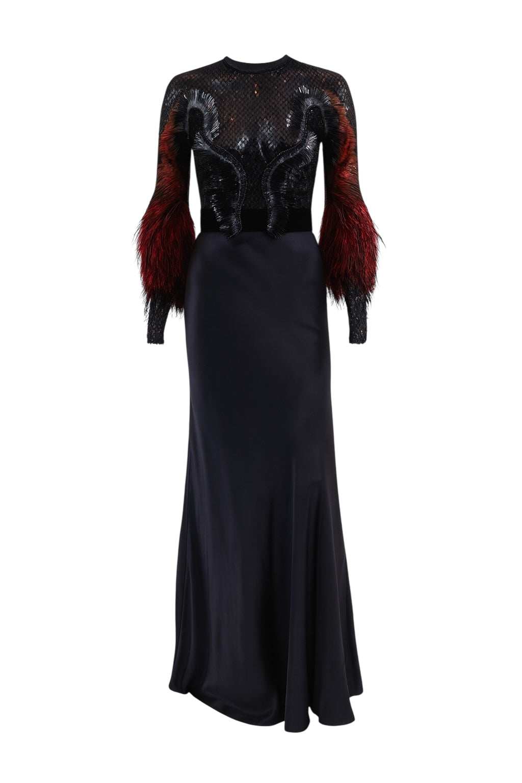 gucci feather embellished gown